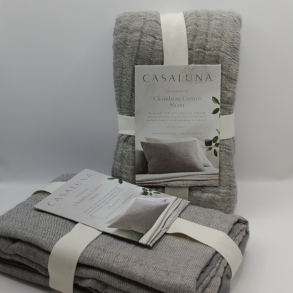 Casaluna Jacquard Weave Zipper Closure Chambray Cotton Pillow Shams OEKO-TEX 2pc